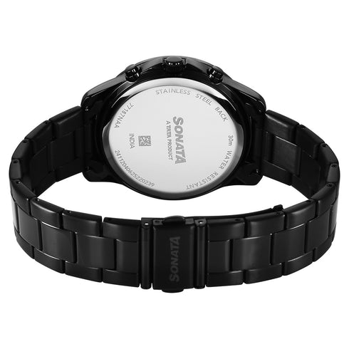 Sonata Chronos Quartz Analog with Date Black Dial Black Colour Stainless Steel Strap Watch For Men