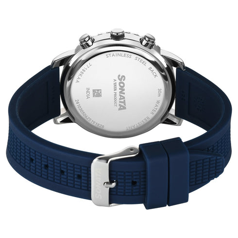 Sonata Chronos Quartz Analog with Date Blue Dial Blue Colour Plastic Strap Watch For Men
