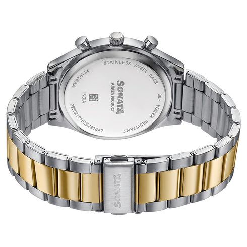 Sonata Festive Quartz Multifunction Green Dial Two Toned Metal Strap Watch For Men