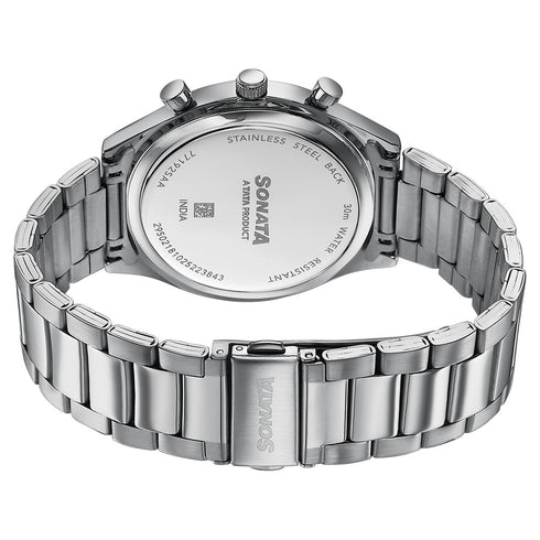 Sonata Festive Quartz Multifunction Blue Dial Silver Metal Strap Watch For Men