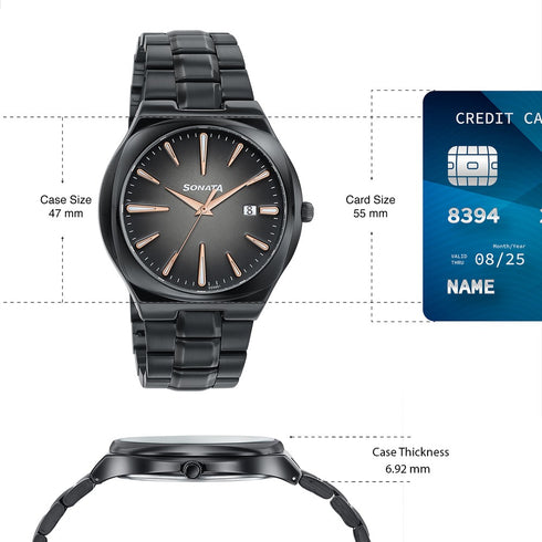 Sonata Festive Quartz Analog Black Dial Black Metal Strap Watch For Men