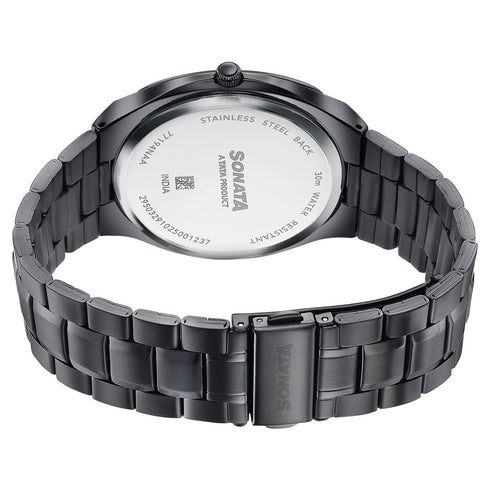 Sonata Festive Quartz Analog Black Dial Black Metal Strap Watch For Men