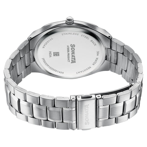 Sonata Festive Quartz Analog Peach Dial Silver Metal Strap Watch For Men