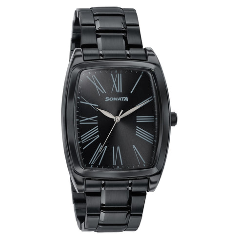 Sonata Ascent Black Tonneau Watch for Men