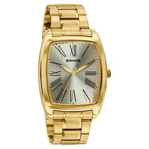 Sonata Ascent Gold Tonneau Watch for Men