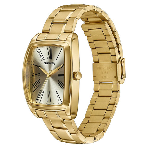 Sonata Ascent Gold Tonneau Watch for Men