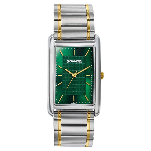 Sonata Ascent Green Rectangular Watch Two Tone