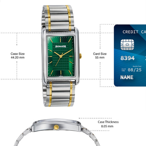 Sonata Ascent Green Rectangular Watch Two Tone