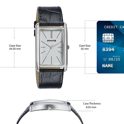 Sonata Ascent White Rectangular Watch with Leather Strap