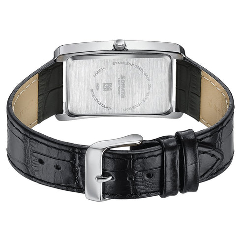 Sonata Ascent Black Rectangular Watch with Black Leather