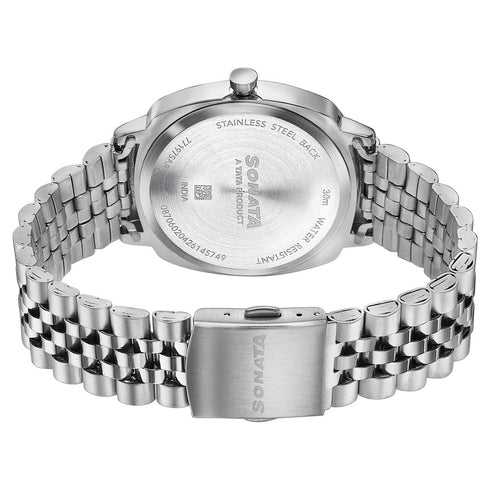 Sonata Vector Black Textured Dial Silver Tone Bracelet Watch for Men