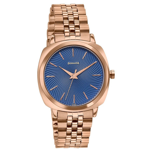 Sonata Vector Blue Dial Rose Gold Tone Bracelet Watch for Men