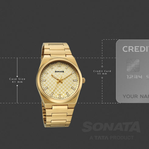 Sonata Festive Quartz Analog Golden Dial Metal Strap Watch For Men
