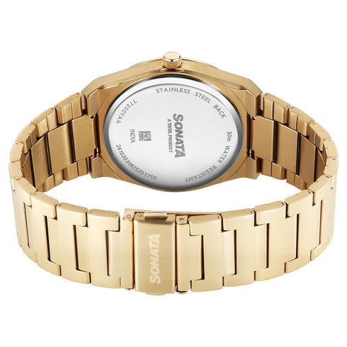 Sonata Festive Quartz Analog Golden Dial Metal Strap Watch For Men
