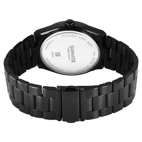 Sonata Festive Quartz Analog Black Dial Metal Strap Watch For Men Style 77202NM01
