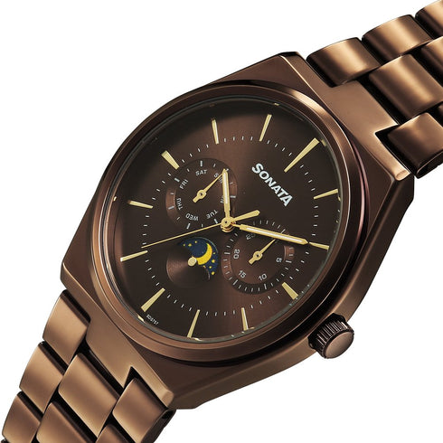Sonata Festive Quartz Analog Brown Dial Metal Strap Watch For Men