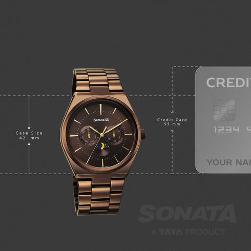 Sonata Festive Quartz Analog Brown Dial Metal Strap Watch For Men