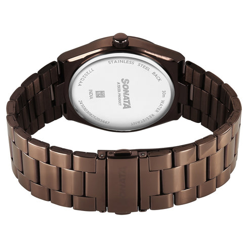Sonata Festive Quartz Analog Brown Dial Metal Strap Watch For Men