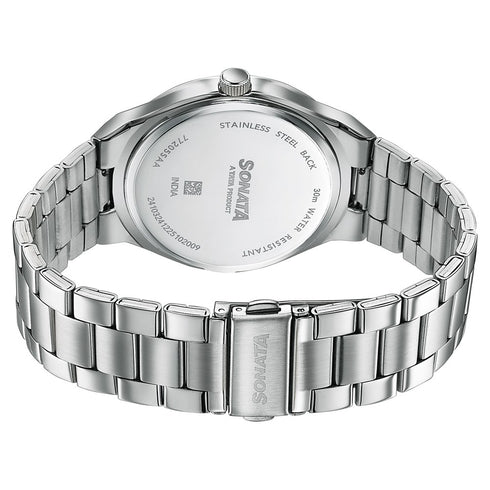Sonata Jashn Quartz Analog Black Dial Silver Metal Strap Watch For Men