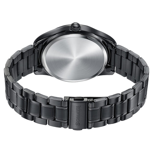 Sonata Jashn Quartz Analog Black Dial Black Metal Strap Watch For Men