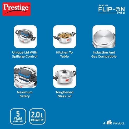 Prestige Svachh Flip-on Stainless Steel Spillage Control Pressure Cooker 5 L