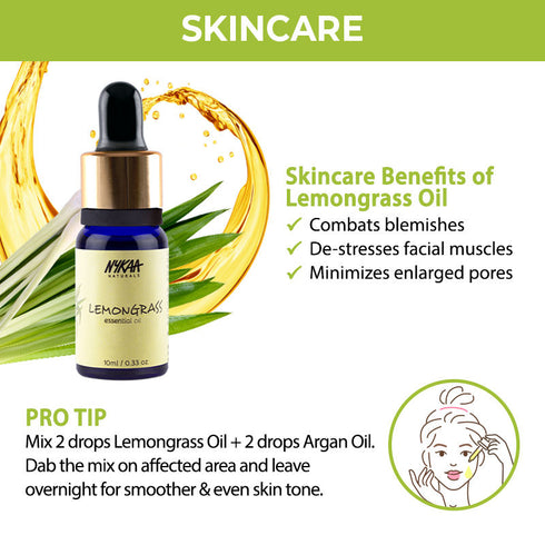Nykaa Naturals Lemongrass Essential Oil for Minimised Pores & Hair Fall Protection