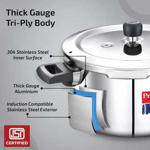 Prestige Tri-ply Svachh Outer Lid Pressure Cooker 5 L Combo