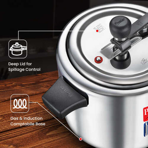 Prestige Triply Svachh Spillage Control Inner Lid Induction Bottom Pressure Cooker 5 L