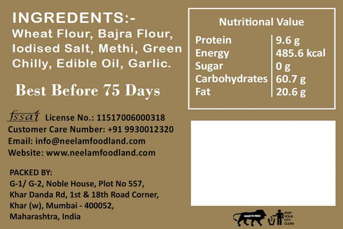 Neelam Foodland Whole Wheat Bajra Methi Garlic Khakhra