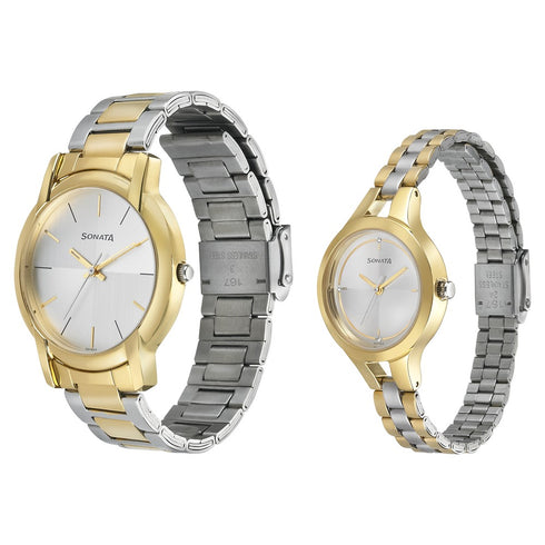 Sonata Quartz Analog Silver Dial Stainless Steel Strap Watch for Couple Style NU79548151BM01