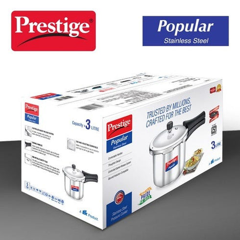 Prestige Popular Stainless Steel Gas And Induction Compatible Pressure Cooker Silver 2 L