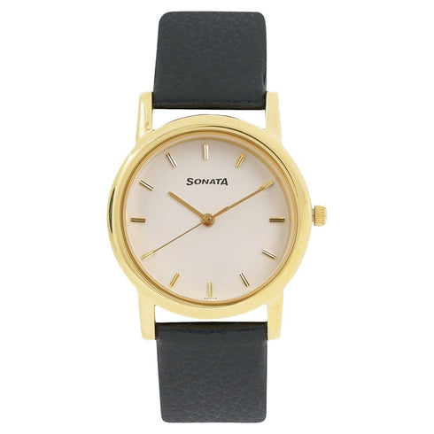 Sonata Quartz Analog White Dial Leather Strap Watch for Men Style NU7987YL02W