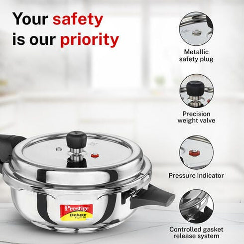 Prestige 4 Litre Stainless Steel Deluxe Alpha Svachh Outer Lid Senior Pressure Pan 4 L