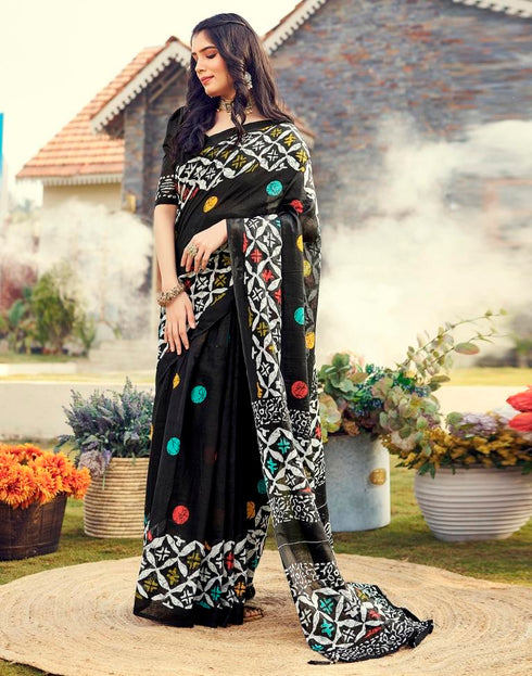 Sudathi Ready To Wear Black Printed Cotton Saree