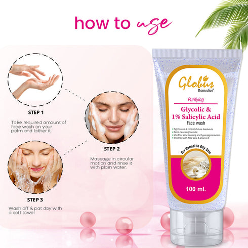 Globus Naturals Glycolic & Salicylic acid Pimple clear Face wash
