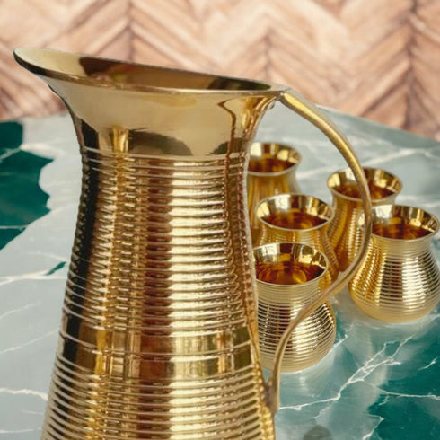 Tamas Brass Pitcher Shape Jug and 4 Glasses Set