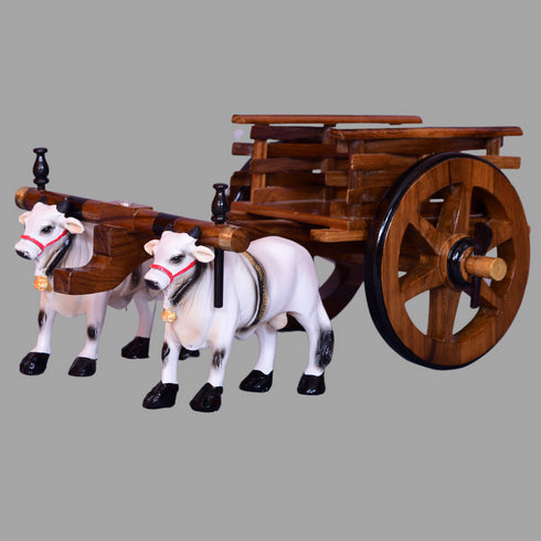 Handcrafted Teak Wood Bullock Cart with Fiber Bulls