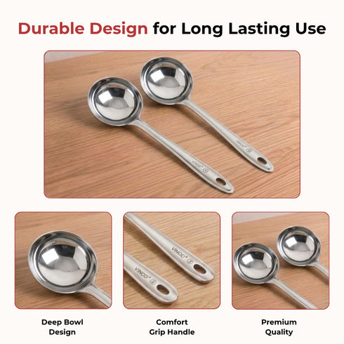 Vinod Stainless Steel Dosa Making Spoon Ladle Set of 2 Highest Grade Stainless Steel Rust Free Dishwasher Safe