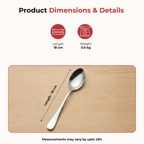 Vinod Decora Stainless Steel Dessert Spoon Set of 12 Piece Heavy Gauge Steel Mirror Finish Rust Free Tough Strong and Durable