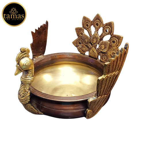 Tamas Brass Handcrafted Ethnic Peacock Carving Design Urli Showpiece