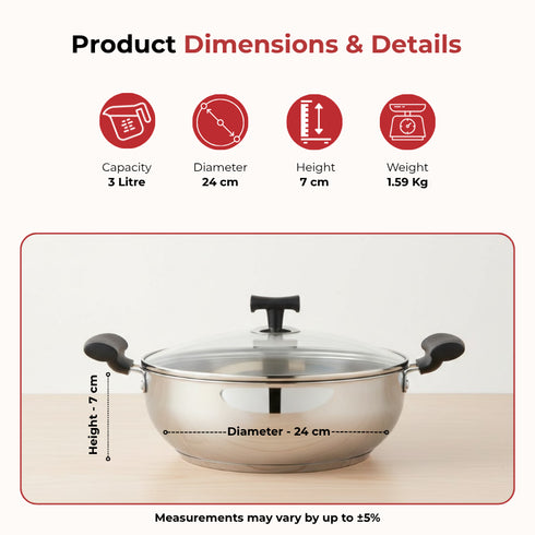 Vinod DONIV Stainless Steel Sandwich Bottom Solitaire Cookware Set 1 Pc Sauce Pan 1 Pc Kadhai with Glass Lid Induction Friendly Set of 2 Pcs
