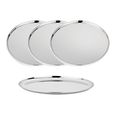 Vinod Stainless Steel Bangla Bogi Plate Lunch Plate Dinner Plate Set of 4 29 cm High Grade Stainless Steel Mirror Finish Rust Free