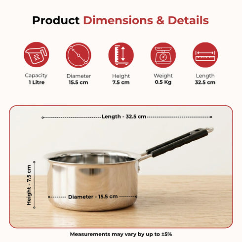Vinod Stainless Steel Premium Sauce Pan Heavy Gauge 1000 ml Milk Pan Tea Pan Induction and Gas Stove Compatible Dishwasher Safe Durable Tea Pot for Kitchen No 10