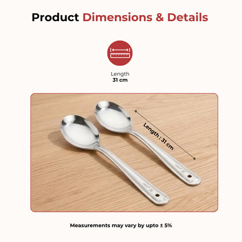 Vinod Stainless Steel Serving Paan Cooking Spoon Set of 2 31 cm Highest Grade Stainless Steel Mirror Finish Rust Free No 4