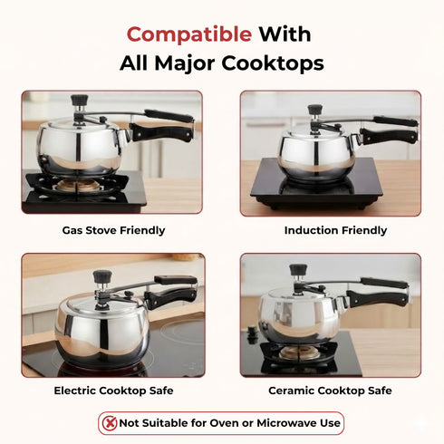 Vinod Doniv Stainless Steel Sandwich Bottom Pressure Cooker With Inner Lid 2 Ltr Amaze Series Induction Friendly