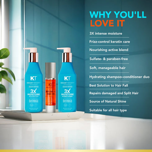 Kt Professional 3X Moisture Shampoo & Conditioner 250ml Botanical Rose Oil