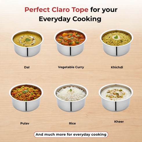 Vinod Claro Heavy Gauge Stainless Steel Tope Plain 1.5 mm Capacity 1800 ml