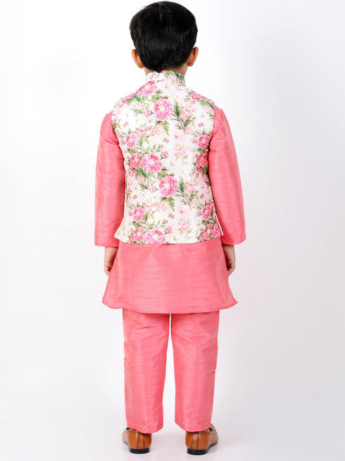 Vastramay Pink Color Silk Blend Floral Printed Siblings Set