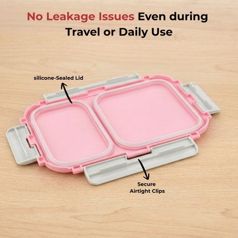 Vinod Stainless Steel Tiffin 2 Compartment Pink Airtight Silicone Sealed Lid Insulated Leak Proof Easy to Clean and Rust Free