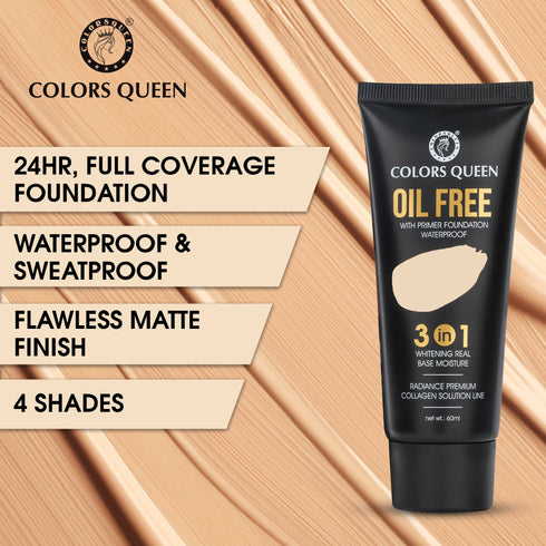 Colors Queen 3-in-1 Oil Free Foundation With Primer | 60 ML
